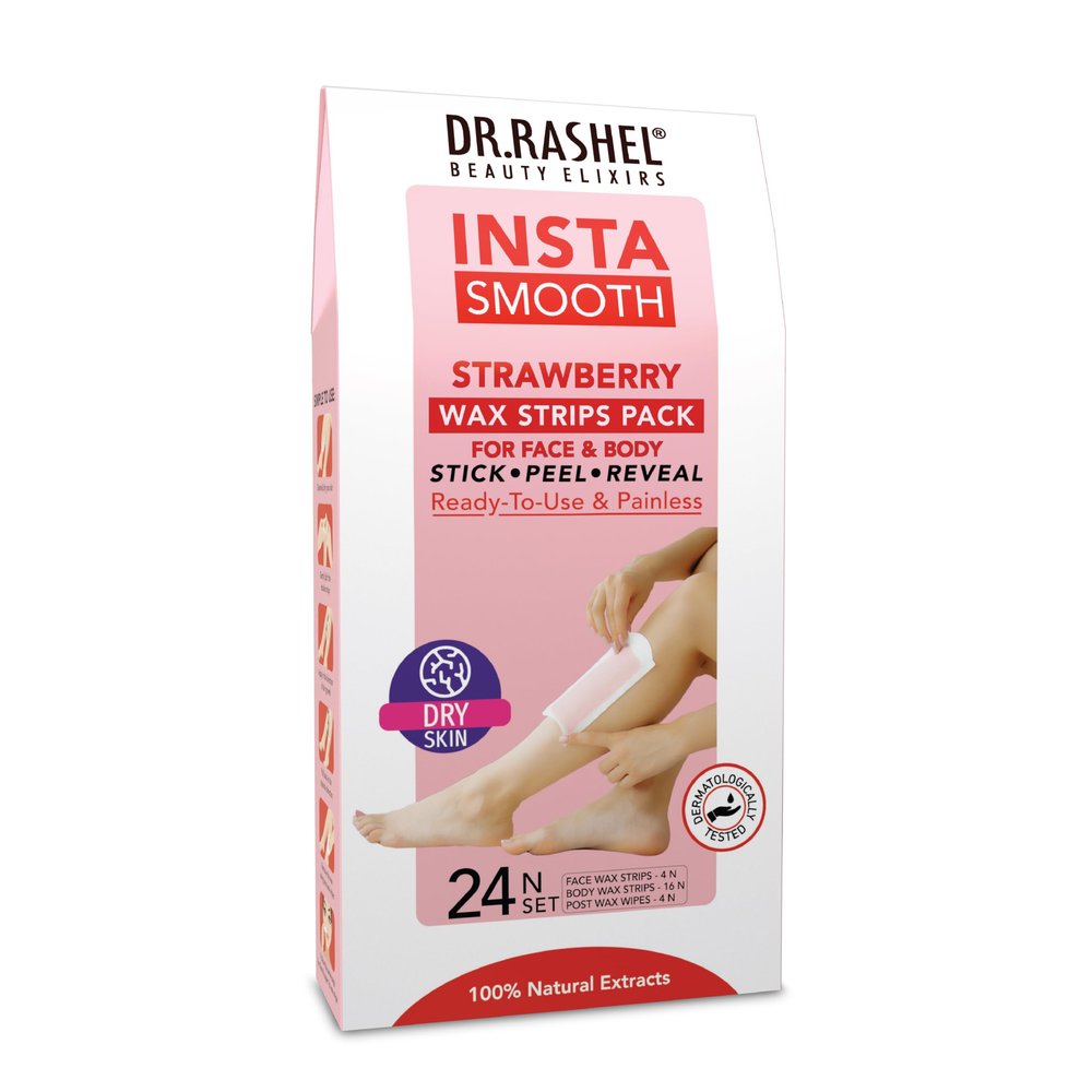 DR.Rashel Insta Smooth Strawberry Wax Strips Pack for face and body(24 Wax Strips)