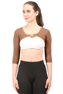 Dermapress Post Liposcution Arm Compression Garment || MICROPOLY FABRIC || Slimming Sleeves || Arms Posture Corrector || Shapewear || Post Surgical Arms Support (Brown, XL)