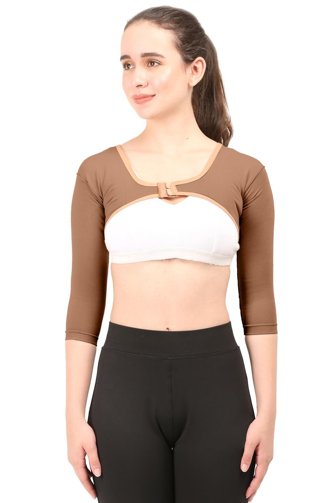 Dermapress Post Liposcution Arm Compression Garment || MICROPOLY FABRIC || Slimming Sleeves || Arms Posture Corrector || Shapewear || Post Surgical Arms Support (Brown, XL)