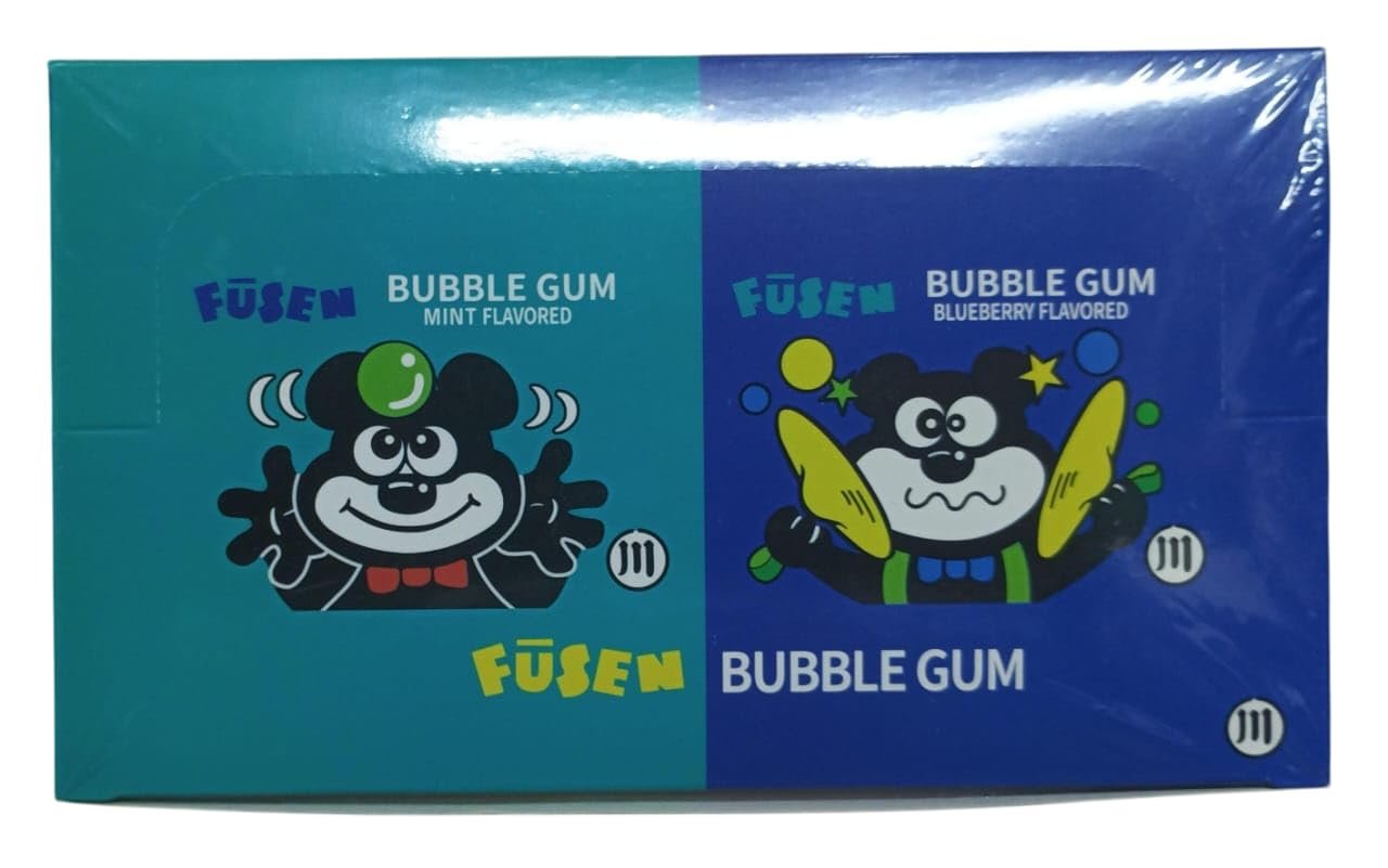 Fusen Bubble Gum, Mint and Blueberry Flavours Delightful Bubblegum With a Burst Of Blueberry & Mint Flavor 24 Boxes Each Box Contain 5 Strips (From Japan)