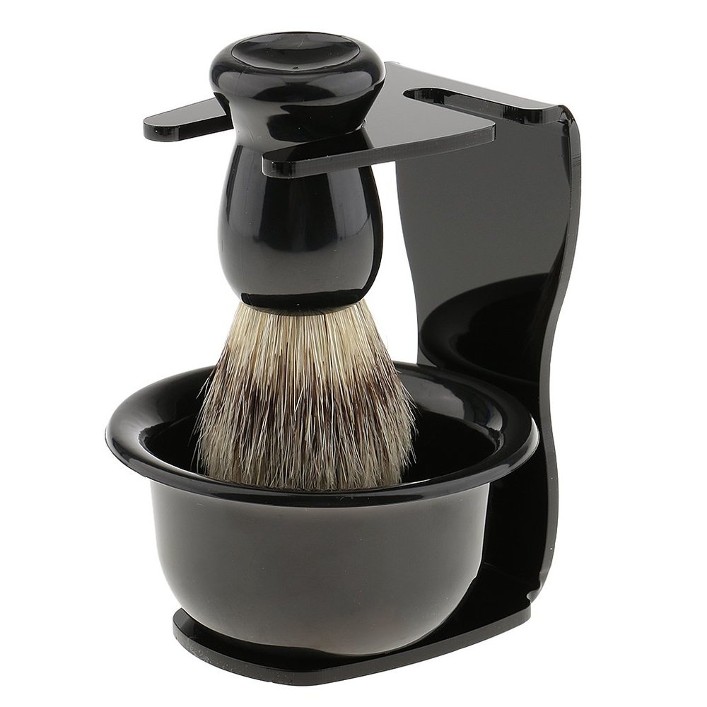 NavaFresh Basics Men's Shave Set Shaving Brush+Acrylic Stand Holder+ Bowl Travel Kit Set