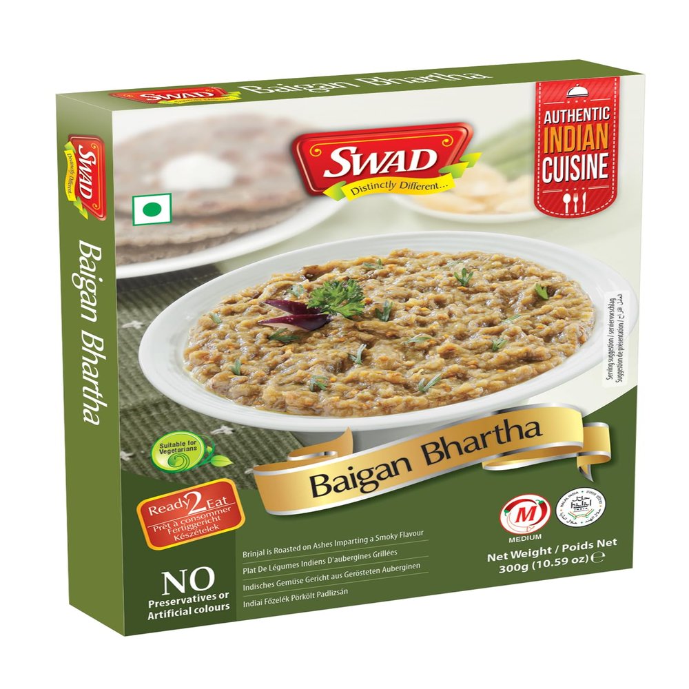 SWAD Ready to Eat Baigan Bhartha 300g | Just Heat And Eat | Vegetarian Instant Indian Food Mix | No Added Preservative & Colours | Microwave-Able Ready To Eat Meal | Pack of 1