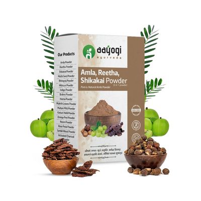 Aayogi Ayurveda Amla Reetha Shikakai Powder Blend | 3 in 1 Ayurvedic Hair Wash & Skin Care | Herbal Natural Shampoo & Face Pack Powder | Raw Pure Herbal Mix (200g)