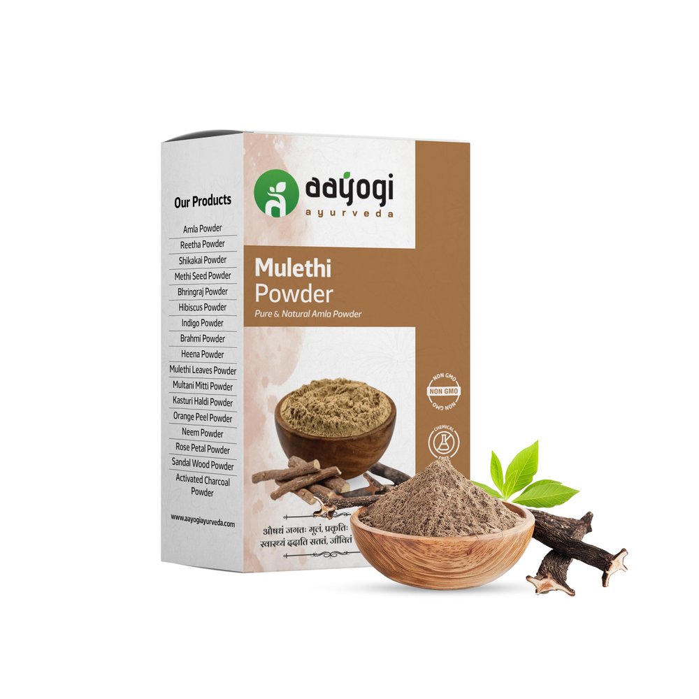 Aayogi Ayurveda Mulethi (Licorice Root) Powder (100 Grams) | Yashtimadhu Powder for skin and hair care | No Added Preservatives, 100% Natural, Vegan & Gluten-Free
