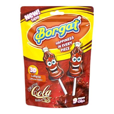 Borgats Cola Flavored Lollipops | Fun & Refreshing Cola Taste | Pack of 9 Individually Wrapped Candy Pops | Perfect Party Treat & Sweet Snack, 126 g