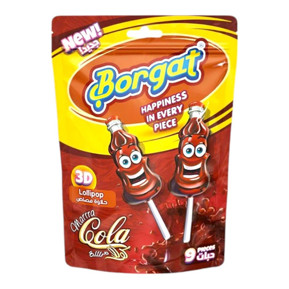Borgats Cola Flavored Lollipops | Fun & Refreshing Cola Taste | Pack of 9 Individually Wrapped Candy Pops | Perfect Party Treat & Sweet Snack, 126 g