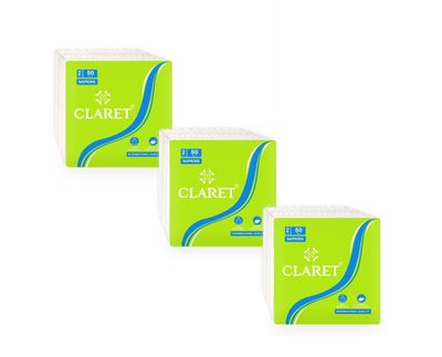 Claret 33x33 cm 2-Ply Napkins, Pack of 3 50 Pulls per Pack, Soft & Absorbent, Ideal for Common Use in Kitchen, Birthday Parties, Events, Hygienic Daily Use, Disposable Paper Napkins for Convenience