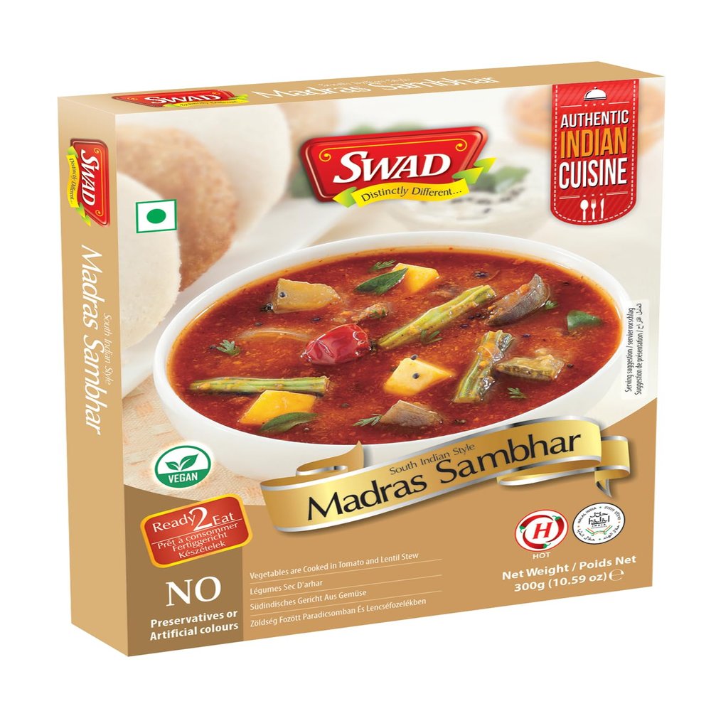 SWAD Ready to Madras Sambhar 300g | Just Heat and Eat | Vegetarian Instant Indian Food Mix | No Added Preservative & Colours | Microwave-Able Ready to Eat Meal | Pack of 1