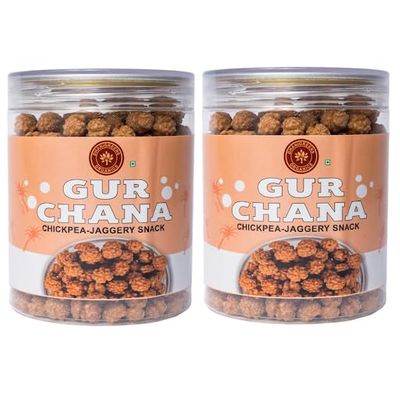 Dhanigreens Organics Gur Chana 150gm(Pack of 2), Jaggery Coated Chana | Crispy Gud Chanas, Snack Shots | Roasted Chickpeas with Natural Taste | Cholesterol & Gluten Free, Delicious & Healthy Snacks
