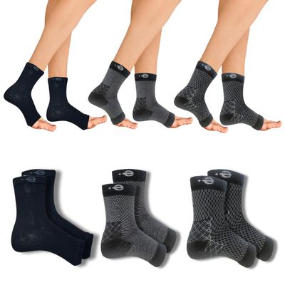 Compression Socks | Bamboo Cotton Open Toe | Women & Men | Plantar Fasciitis Socks for Neuropathy | Arch Support | Ankle & Foot Swelling | Black, Inverted Black, Dot Black | Pack of 3