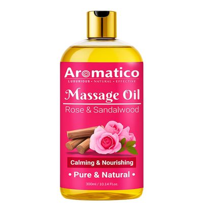 AROMATICO Rose & Sandalwood Relaxing Massage Oil for Luxury Spa - 300ml. Full Body Relaxation, Aromatherapy Body Oil