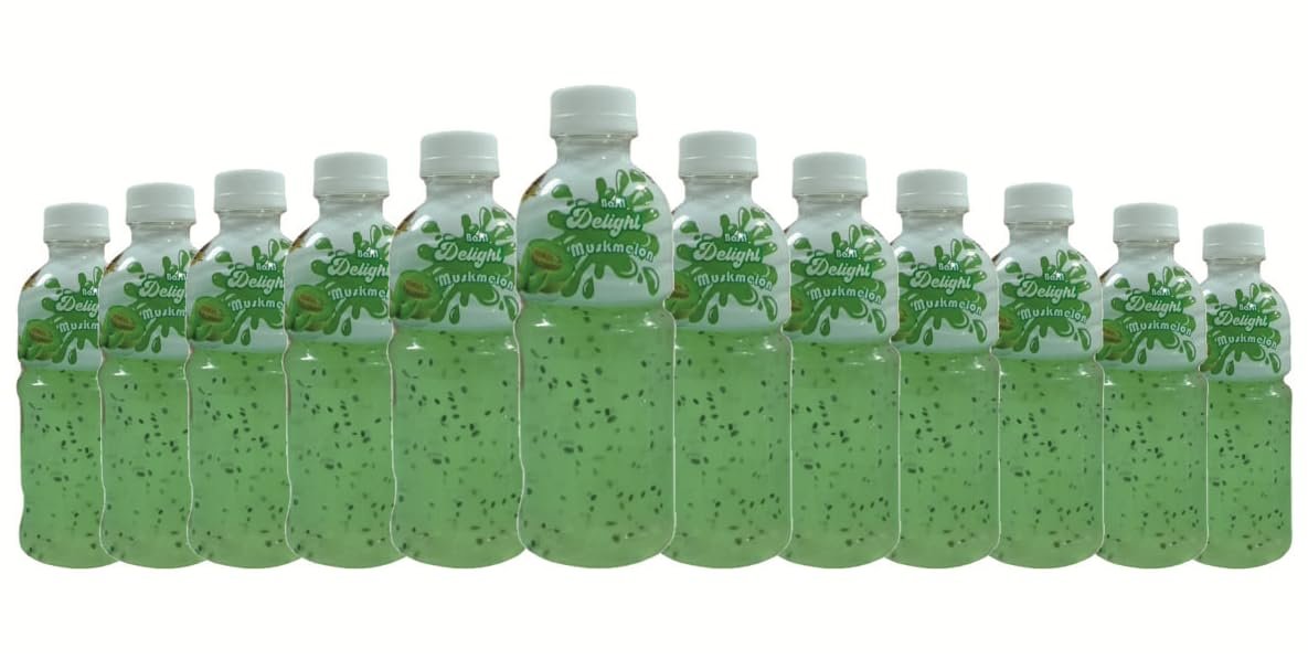 Basil Delight Flavored Drink with Basil Seed,Flavored Fruit drink, Ready to Serve Drink (250ml pack of 12, Muskmelon)
