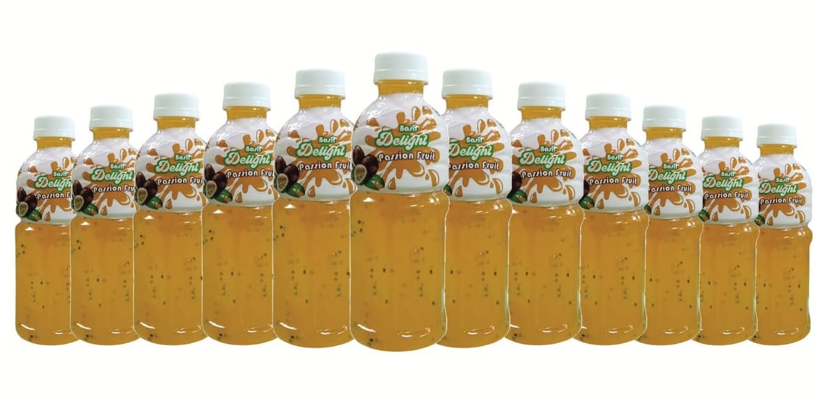 Basil Delight Flavored Drink with Basil Seed,Flavored Fruit drink, Ready to Serve Drink (250ml pack of 12, Passion fruit)