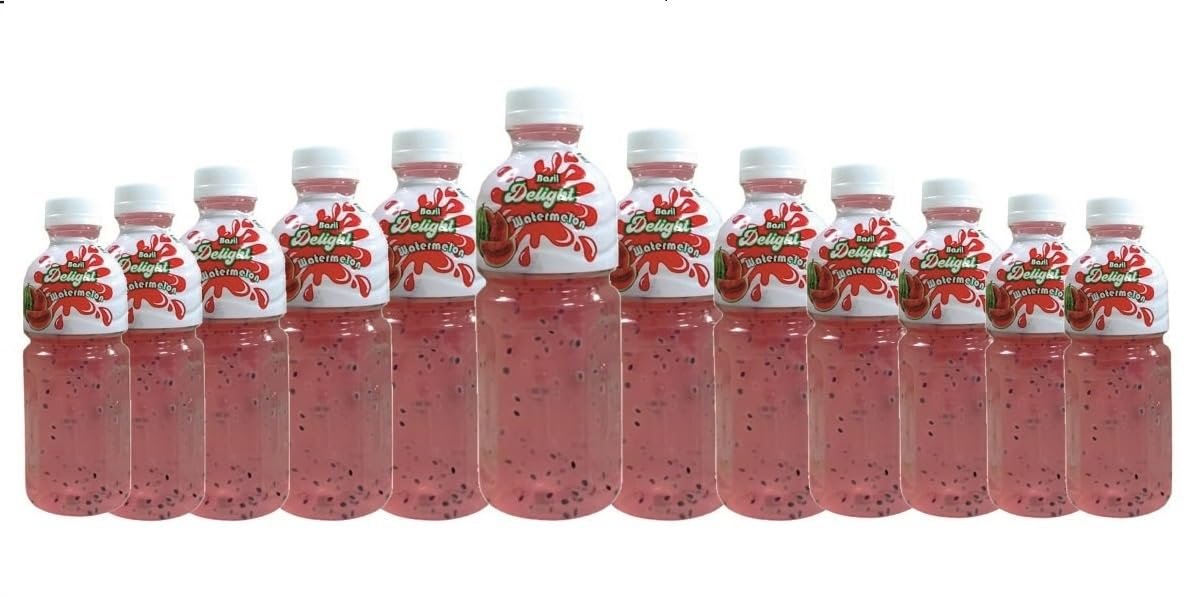 Basil Delight Flavored Drink with Basil Seed,Flavored Fruit drink, Ready to Serve Drink (250ml pack of 12, Watermelon)