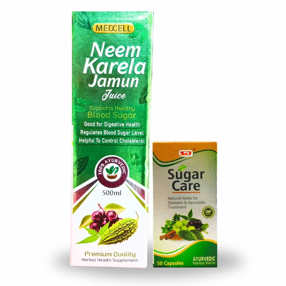 Ayurvedic Neem Karela jamun juice & Sugar Care capsule | 500ml+50cap | combo pack