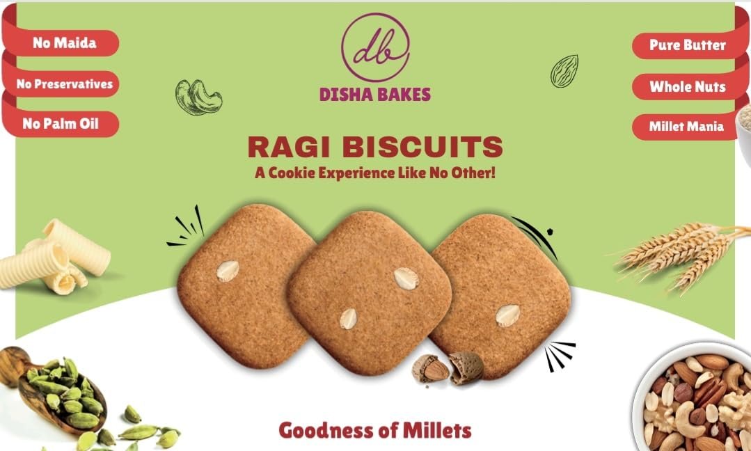 Disha Bakes Ragi Biscuits, Pure Butter, Millet Mania, No Maida, No Preservatives, No Palm Oil