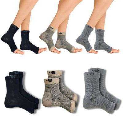 Compression Socks | Bamboo Cotton | Open Toe| Women & Men | Nano Compression Socks for Neuropathy | Arch Support | Ankle & Foot Swelling | Black, Beige, Speckled Grey | Pack of 3