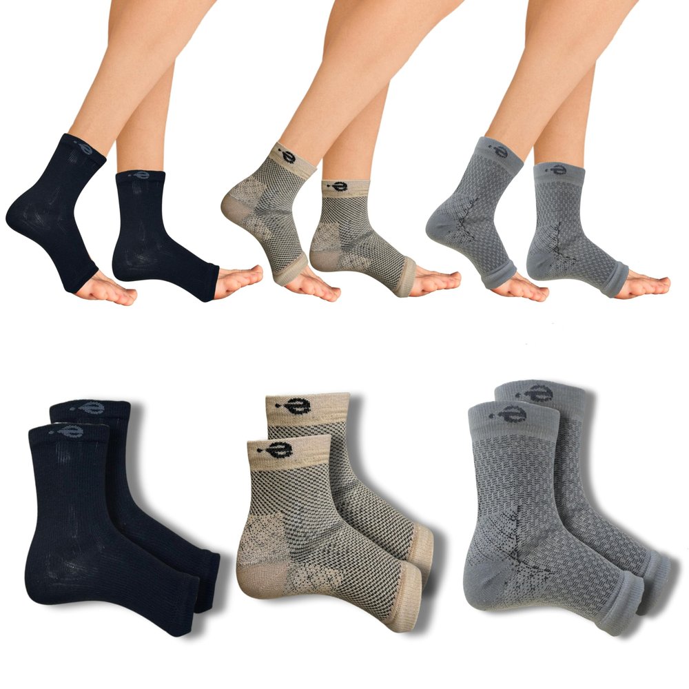 Compression Socks | Bamboo Cotton | Open Toe| Women & Men | Nano Compression Socks for Neuropathy | Arch Support | Ankle & Foot Swelling | Black, Beige, Speckled Grey | Pack of 3
