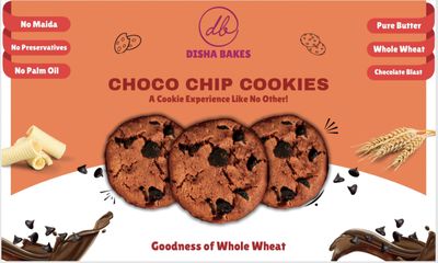 Disha Bakes Whole Wheat Chocolate Chip Cookies, No Maida, No Preservatives, Pure Butter