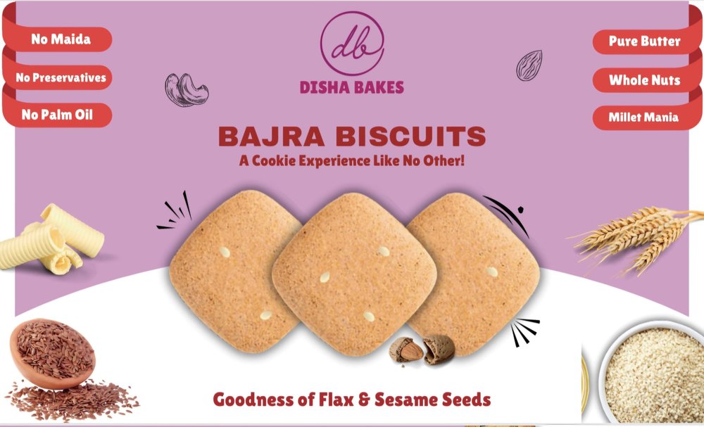 Disha Bakes Bajra Biscuits with Flax and Sesame Seeds, No Preservatives, Pure Butter, Whole Nuts