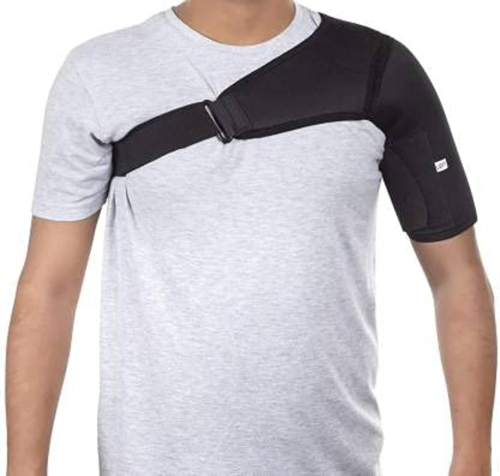 Shoulder Support Brace With Adjustable Stretch Strap Wrap Belt Suitable To Rotator Cuff, Dislocated AC Joint, Medical Posture Shoulder Pad, Shoulder Pain For Men & Women (BLACK, Left Shoulder)