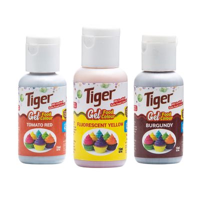 Tiger Fluorescent Yellow, Burgundy, Tomato Red Premium Liquid Food colour
