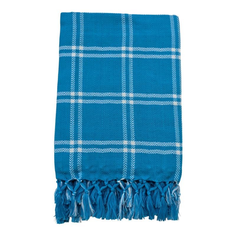 AMBIKA STORES & READYMADES Bath Premium Cotton Towels | Light Weight Turkish Style Checks Bath Towels for Men | (30 X 65 CM, Large Size) Luxuriously Soft & Checks Pattern Towels (Blue, Pack of 1)