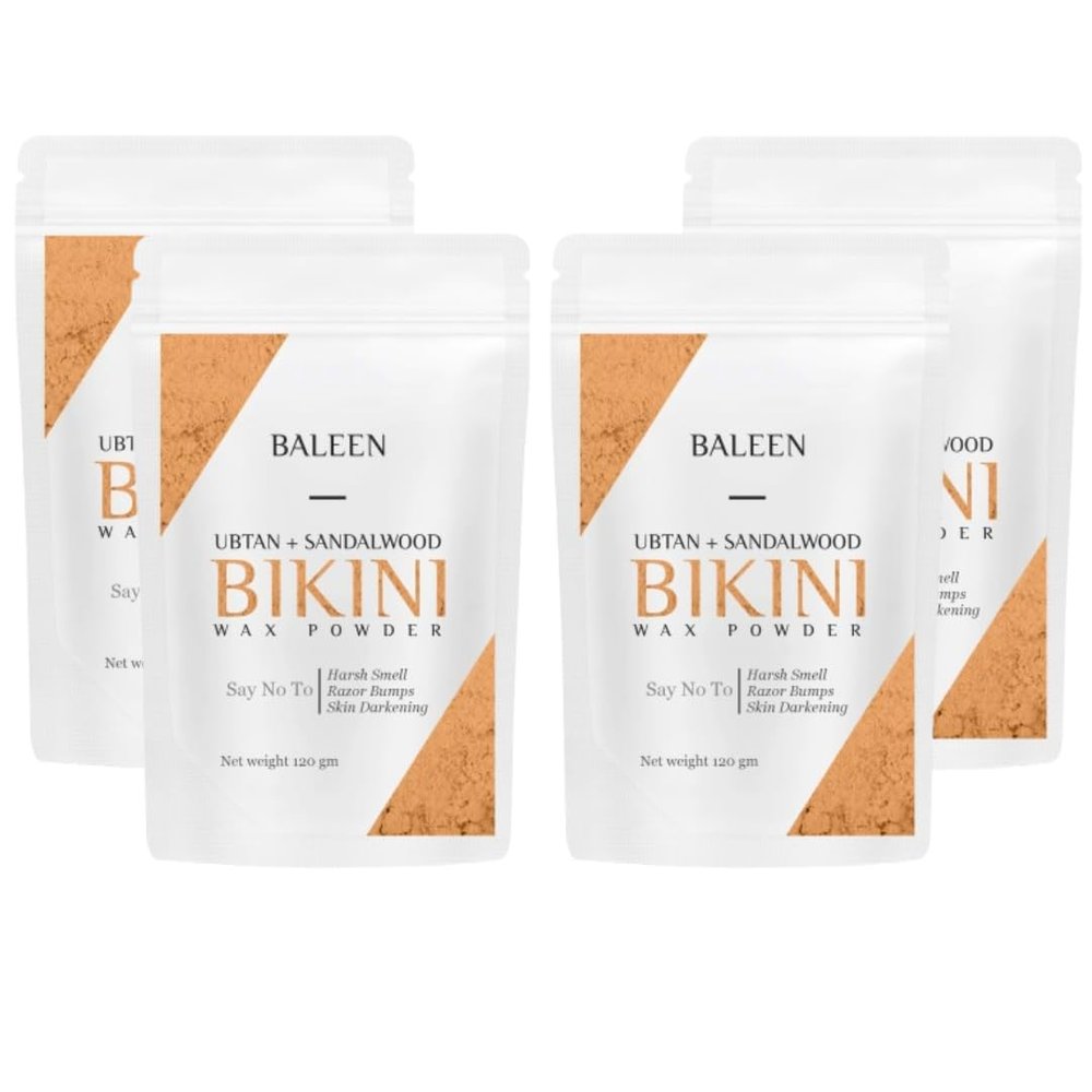 BALEEN Bikini Wax Powder Women with Ubtan & Sandalwood 120 Gm (Pack Of 4) | Painless Herbal Hair Removal Powder for women Bikini Area, Legs, Hands & Underarms with No Harmful Chemicals, No Irritation