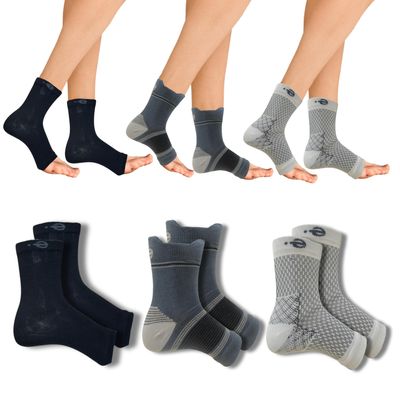 Compression Socks | Bamboo Cotton Open Toe | Women & Men | Plantar Fasciitis Socks for Neuropathy | Arch Support | Ankle & Foot Swelling | Black, Charcoal Trio, Speckled White | Pack of 3