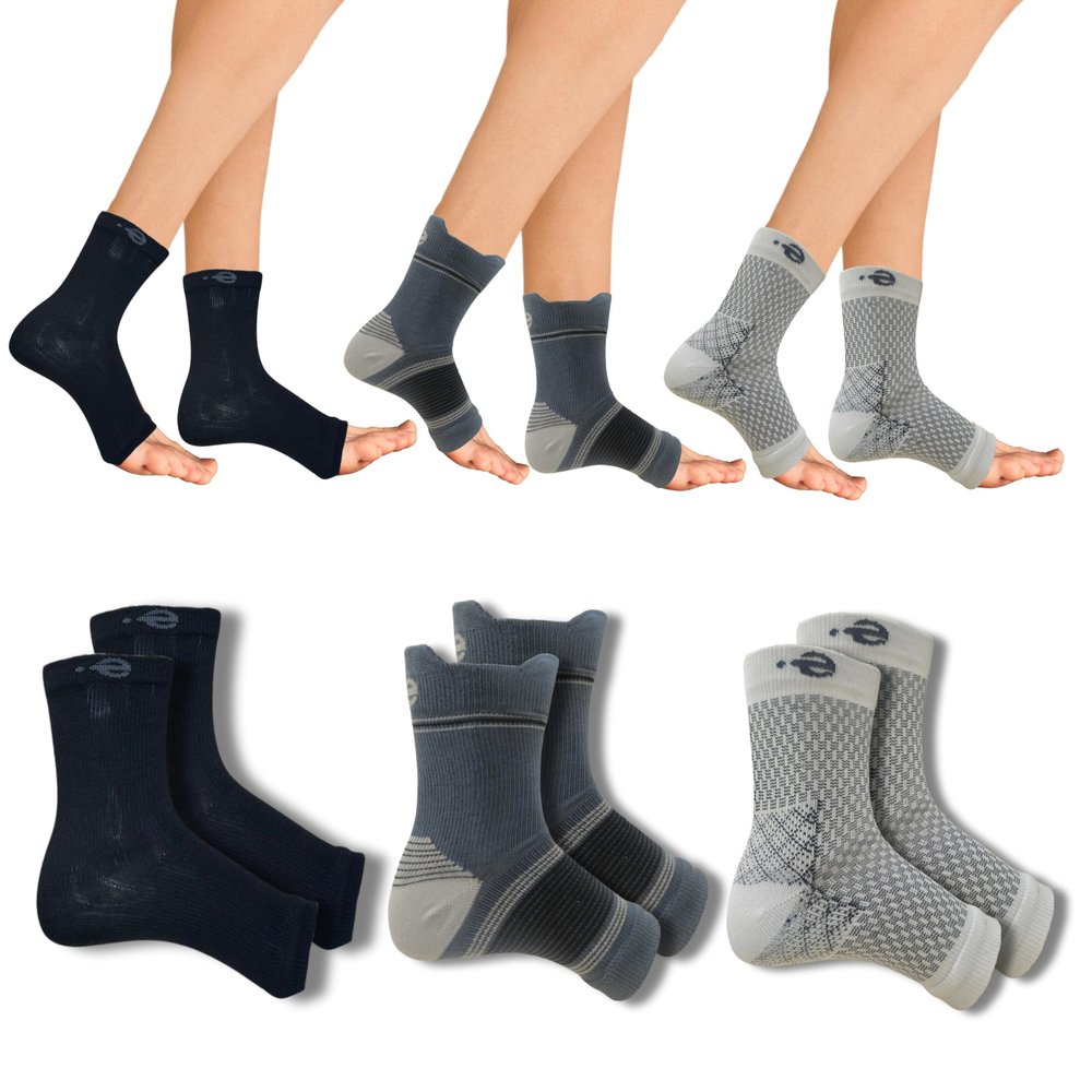 Compression Socks | Bamboo Cotton Open Toe | Women & Men | Plantar Fasciitis Socks for Neuropathy | Arch Support | Ankle & Foot Swelling | Black, Charcoal Trio, Speckled White | Pack of 3