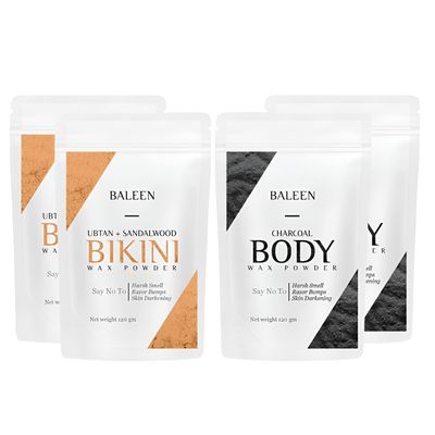 BALEEN Charcoal + Ubtan & Sandalwood for Women Bikini & Body Wax Powder 120g (Pack of 4) | Herbal & Painless Hair Removal | No Irritation or Rashes | Natural Wax Powders For Smooth Skin Wax Powder