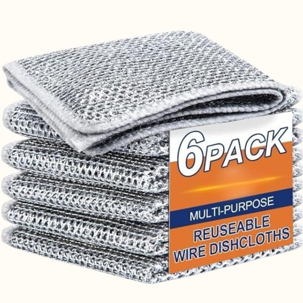 Double Layer Steel Scrubber - Heavy Duty Stainless Steel Cleaning Pad, Non-Scratch, 20 x 20 cm (6)