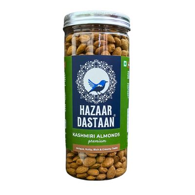 Hazaar Dastaan Premium Kashmiri Almonds Whole 650g, Unique authentic nutty tastes authentic locally sourced almonds from the Kashmir Valley, Rich in Protein, Magnesium, Phosphorus, Dietary Fibre, Badam Giri, Nuts and Dry Fruits, Value Pack | Healthy 