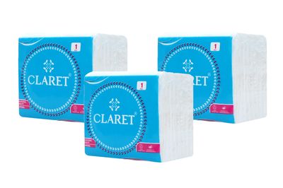 Claret Soft Paper Napkins, 27x30 cm, 1-Ply, 80 Sheets/Pack, Pack of 3 - Highly Absorbent, Virgin Paper, Disposable Tissue for Kitchen, Dining, Family Use