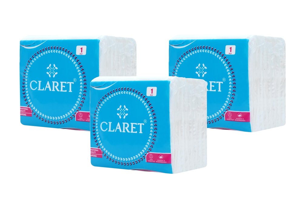 Claret Soft Paper Napkins, 27x30 cm, 1-Ply, 80 Sheets/Pack, Pack of 3 - Highly Absorbent, Virgin Paper, Disposable Tissue for Kitchen, Dining, Family Use