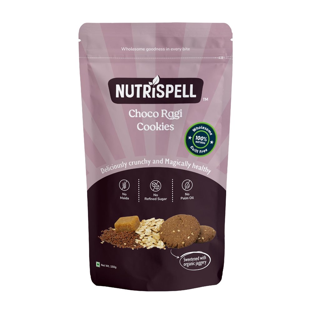 Nutrispell Choco Ragi Cookies Healthy, Delicious Millet Cookies with Rich Chocolate Flavor | High in Fiber & Calcium | Guilt-Free Snack for All Ages | 100% Natural | 150g