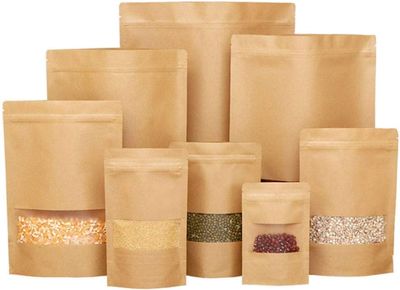 Khaana Packaging - (50pc - 11x7 Inch) KRAFT POUCH STAND-UP BAGS WITH SELF-SEALING TECHNOLOGY MATT BROWN 1000 GRAM - 1kg (11 Inch x 7 Inch) or (17.78cm x 27.94cm) (PACK OF 50pc)