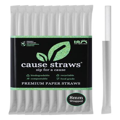 Cause Straws - Individual Wrapped Paper Straws | 50 Straws (8mm Wide) | White Colour | Best for Juice, Soft Drinks and Cocktails | Direct from Manufacturer