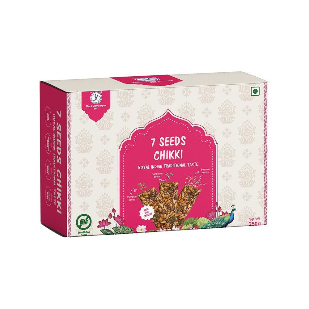 360 Three Sixty Degree Natural Super Seeds Chikki Bars with Jaggery, Preservatives Free, Vegan, Gluten Free, Plant Based Snacks, No Refined Sugar or Liquid Glucose, 250 Grams X 2 Packs = 500 Grams
