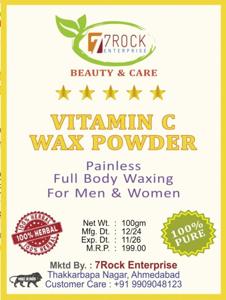 7Rock Enterprise Vitamin C Wax Powder, 100gm, Painless Full Body Waxing for Men & Women