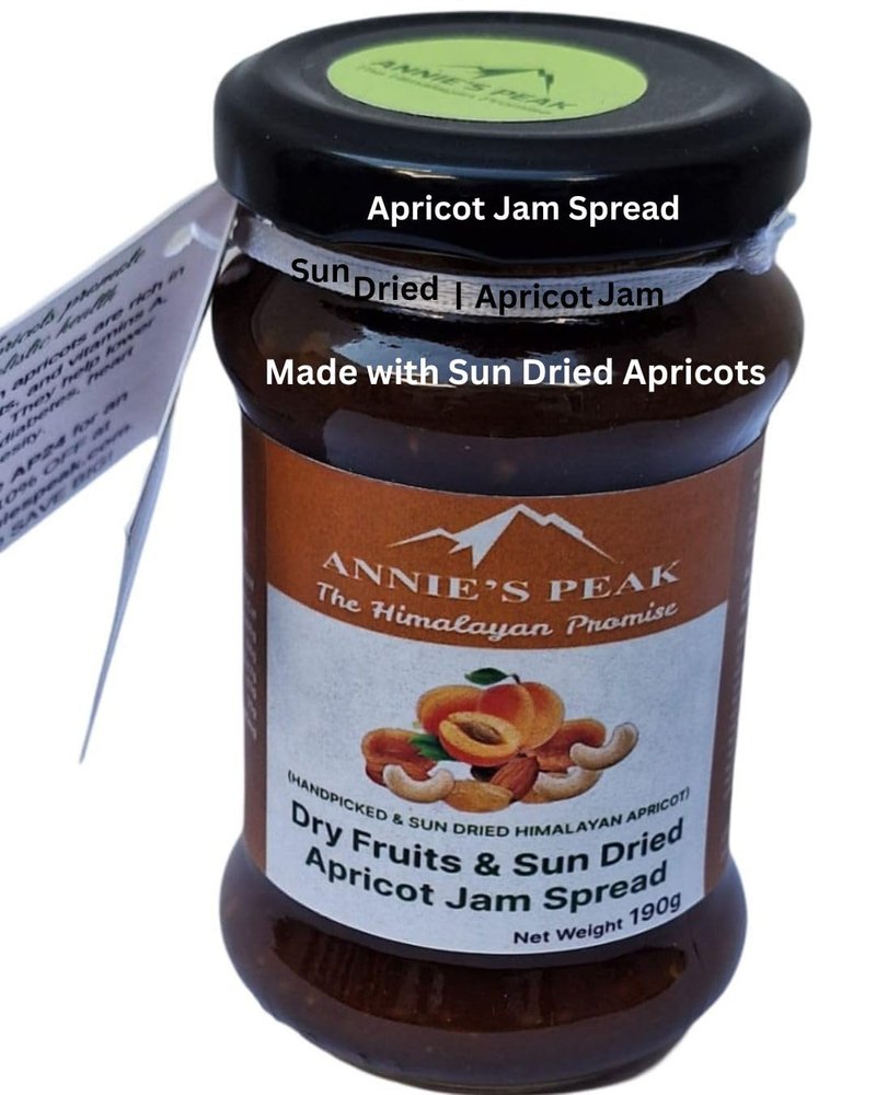 Apricot Jam Spread from Sun Dried Himalayan Apricots and Dry Fruits | 190 Gram | A Himalayan health delicacy from Annie's Peak | All Natural | No Chemical and No Color Used | Dried in Pollution Free Himalayan Sun | Loaded with Pistachio, Cashew, Almo