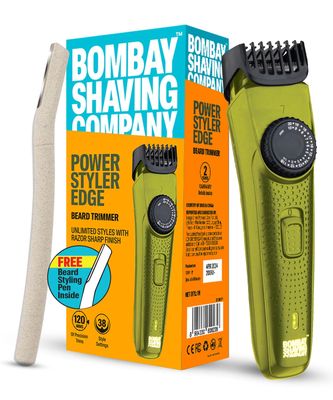 BOMBAY SHAVING COMPANY Flash Charging Men Beard Trimmer with Styling Pen Trimmer 120 min Runtime 38 Length Settings (Green)