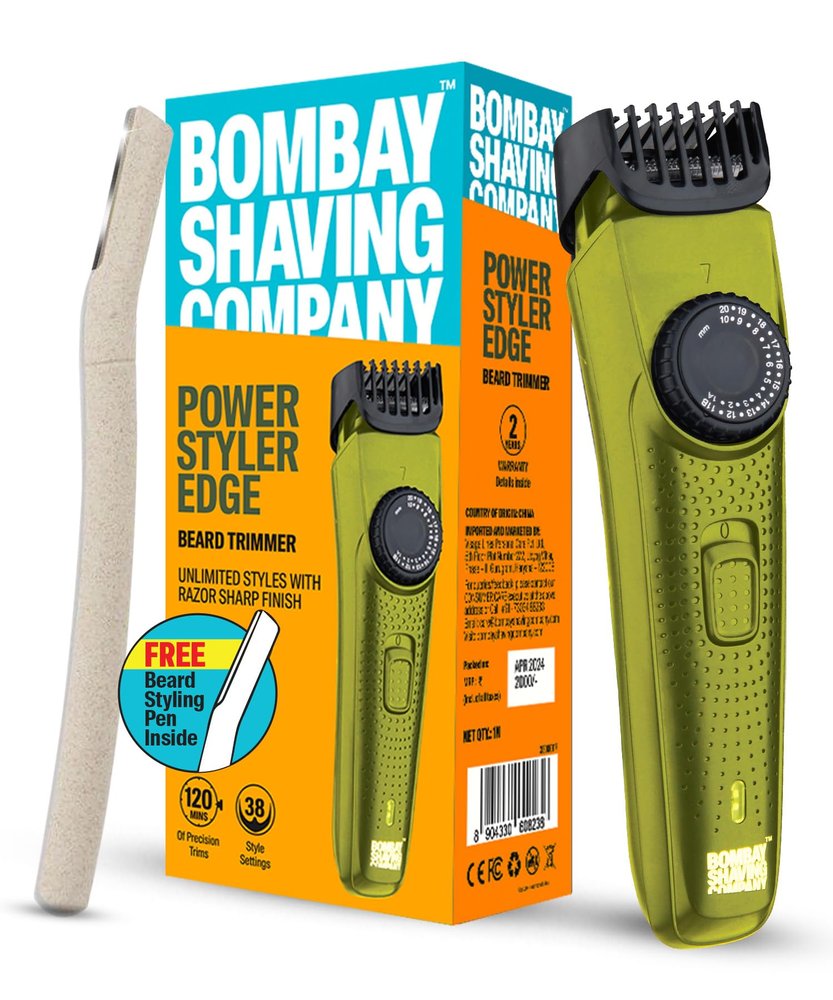 BOMBAY SHAVING COMPANY Flash Charging Men Beard Trimmer with Styling Pen Trimmer 120 min Runtime 38 Length Settings (Green)