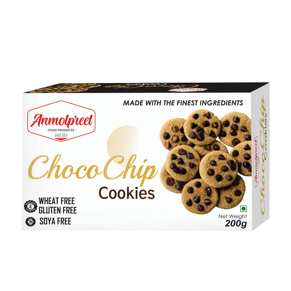 ANMOLPREET Choco Chip Cookies 200 Gram Wheat Gluten & Soya Free Delicious Crunchy Gourmet Biscuit