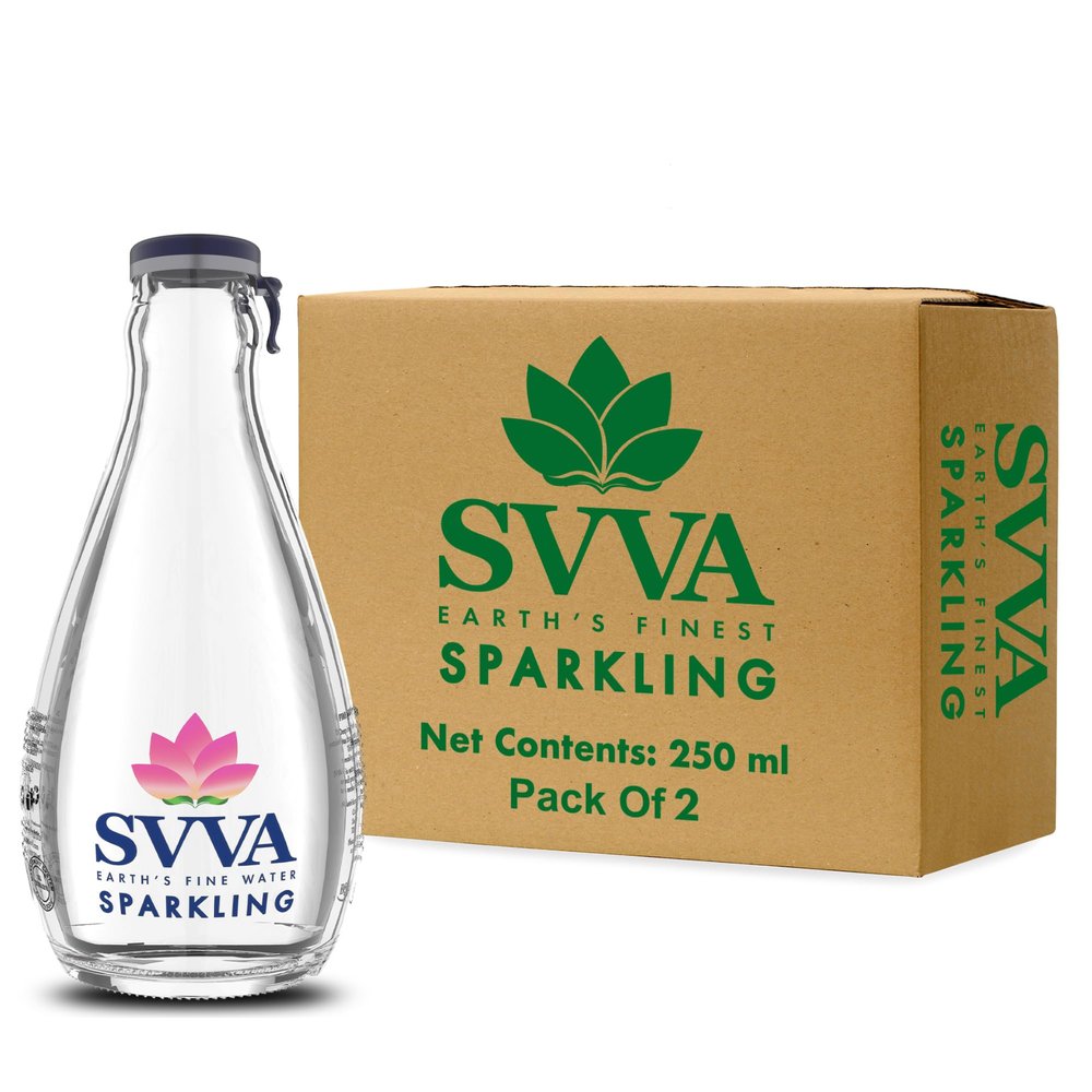 SVVA Sparkling Water 250ml (Pack of 2) | Premium Sparkling Water Bottle | Sugar Free Drinks | Zero Calorie Drink | Carbonated Water | Proudly Made in India | Premium Glass Bottle