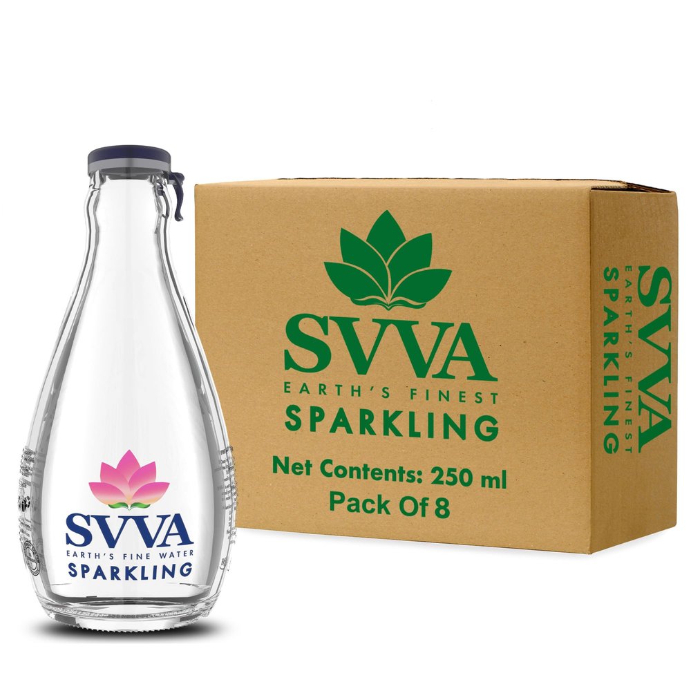 SVVA Sparkling Water 250ml (Pack of 8) | Premium Sparkling Water Bottle | Sugar Free Drinks | Zero Calorie Drink | Carbonated Water | Proudly Made in India | Premium Glass Bottle