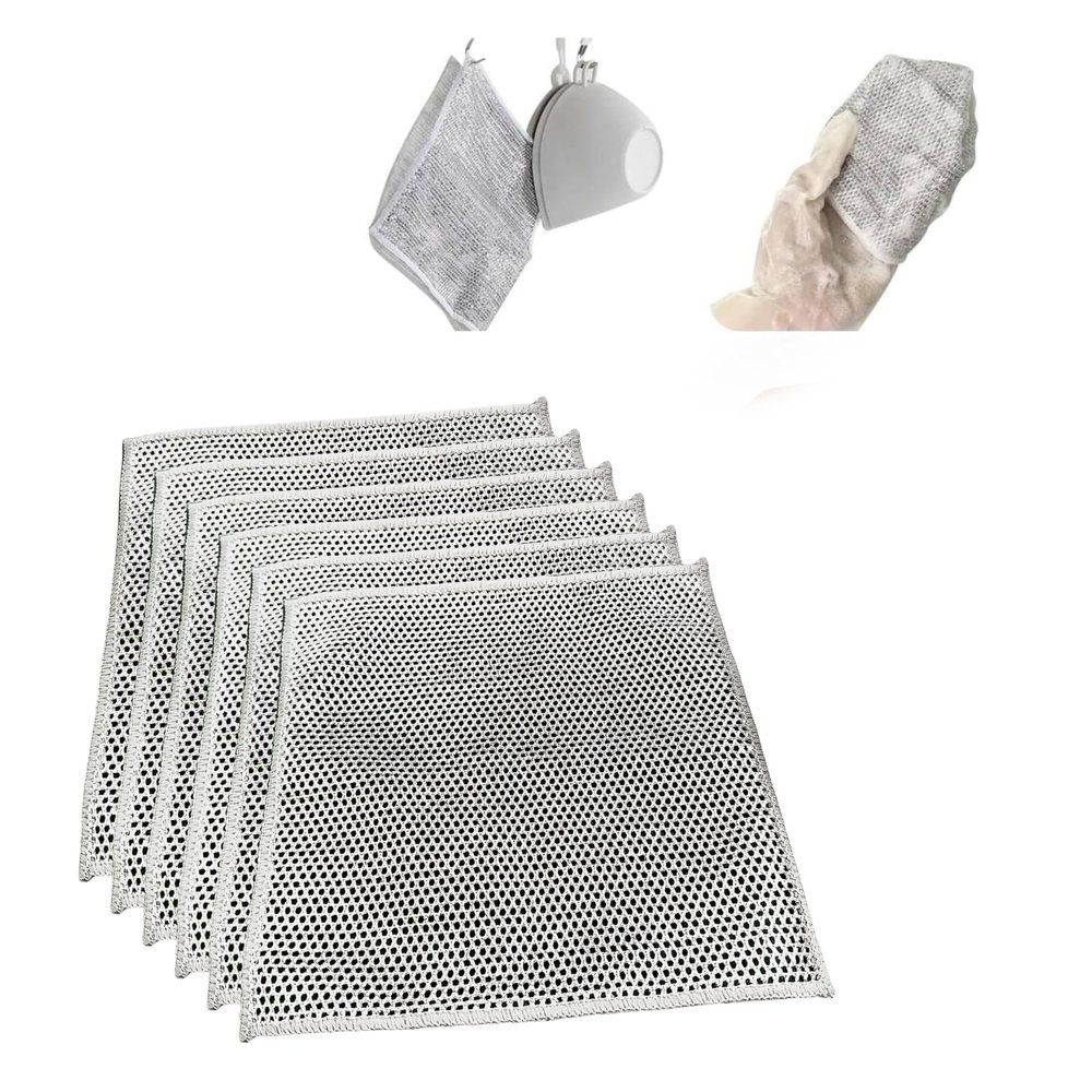Dishwashing Rags Stainless Non-Scratch Wire Brush, Steel Scrubber for Utensils Cleaning, Multipurpose Wet and Dry Stainless-Steel (Pack of 6)