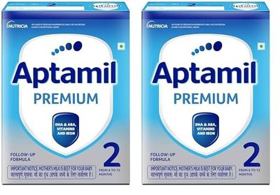 Aptamil Premium Infant Formula Milk Powder for Babies - Stage 2 (6-12 Months) - with Prebiotics and DHA - 400gms - BIB Pack (Pack of 2)