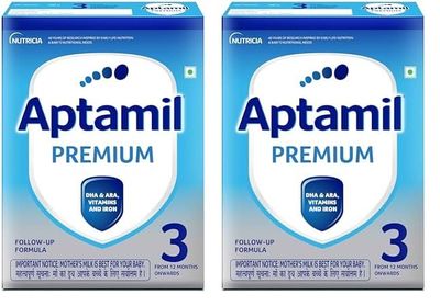 Aptamil Premium Infant Formula Milk Powder for Babies - Stage 3 (12-24 Months) - with Prebiotics and DHA - 400gms - BIB Pack (Pack of 2)