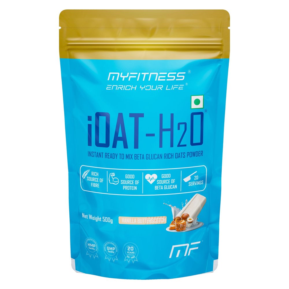 Oats Powder | iOat H2O | Instant Ready To Mix Beta Glucan Rich Flavoured Oats Powder | Breakfast Cereals (500g (Pack Of 1), Vanilla Butterscotch)